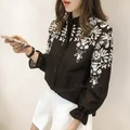 Women Cotton Blouse Embroidery Flower Long Sleeve Autumn Spring Tops Plus Size