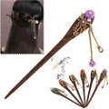 BK?Vintage Wooden Hair Stick Hair Pin Flower Rhinestone Bridal Hair Accessory