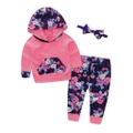 Baby Girls Valentine Outfits Set Floral Hoodie Tops and Pants With Headbands