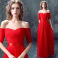 Red Large Mesh Evening Dress Half Sleeve Party Prom Dress