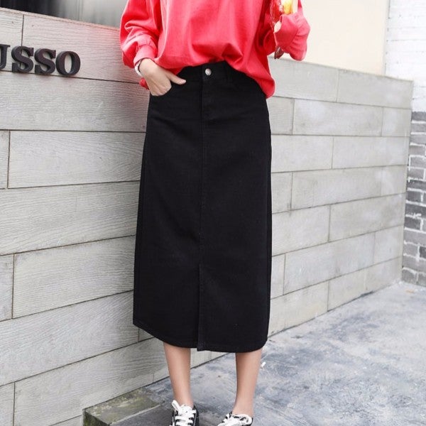 female denim skirts high-waisted split A-Line skirt