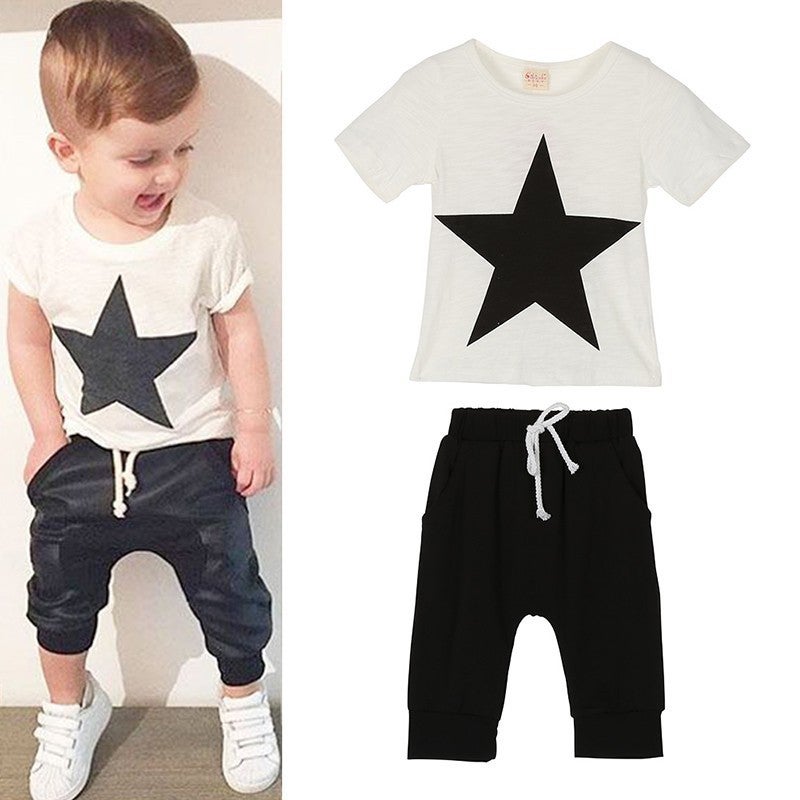 2PCS Toddler Kids Boys Clothes Set Summer Tee T-shirt Tops + Harem Pants Outfits