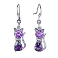YiyiLai Charms 925 Sterling Silver Plated Cat Shape Amethyst Earrings Purple