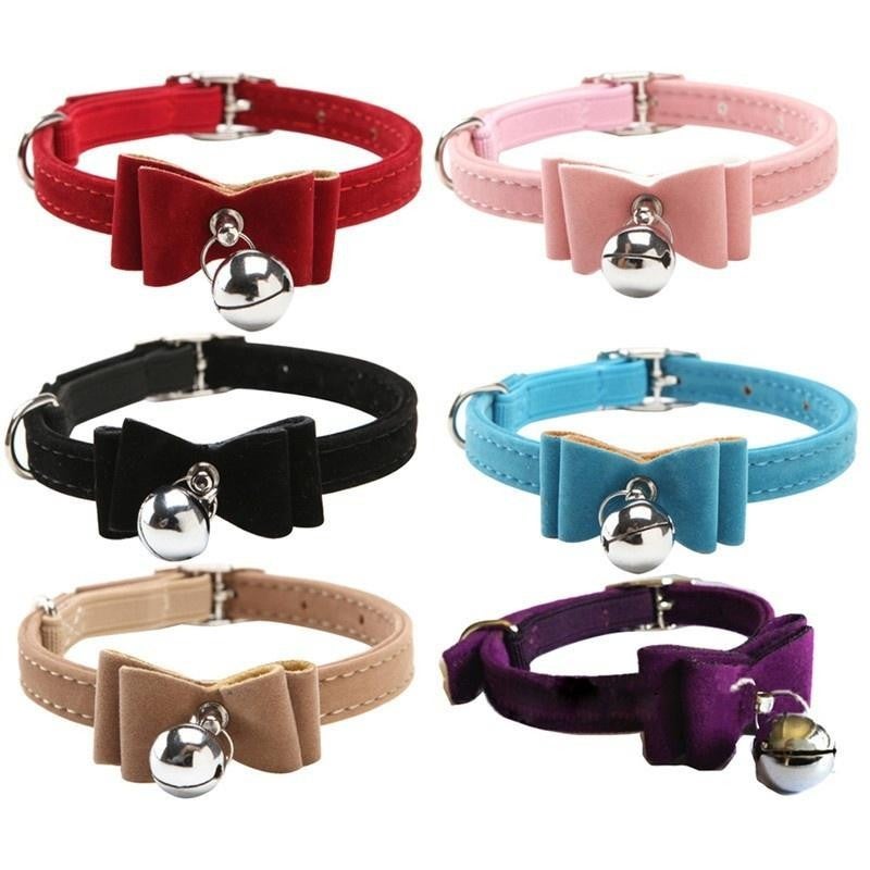 Safety Elastic Bowtie Bell Kitten Collar Velvet Bow Tie Little Pet Neck Chain