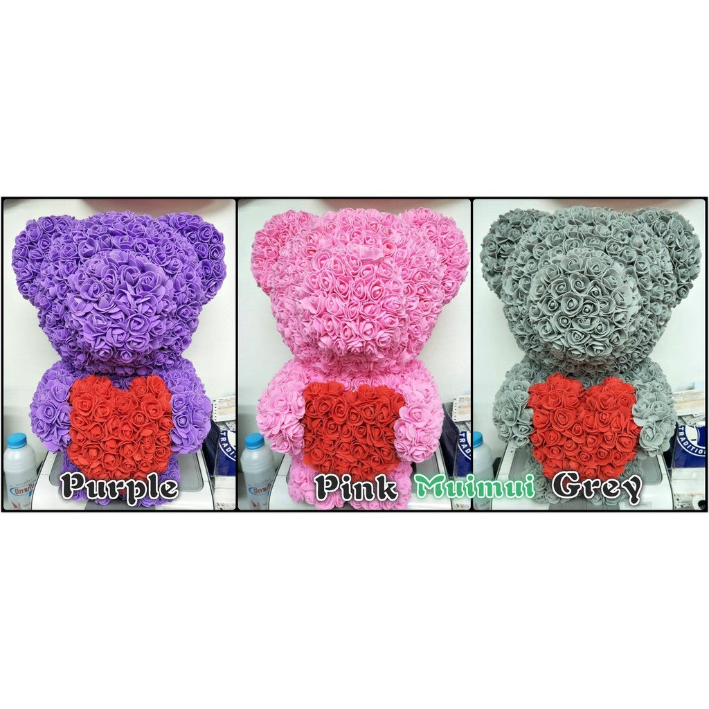 Muimui Romantic handcraft Valentine Gift Rubber Flower Bear 3 Colours