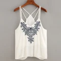 Women Tank Tops Flower Embroidered Strappy Cami Top