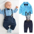 2pcs Toddler Baby Infant Boys Outfits Bow Tie+T-shirt+Bib Pants