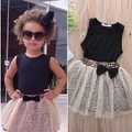 New Summer Hot Kid Baby Girl Sleeveless Round Collar Top+Lace Dress Outfit