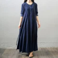 Women's Casual Lace Embroidery Buttons Loose Maxi Dress