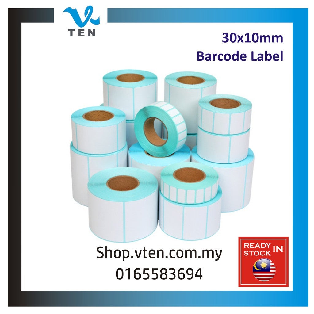 30x10mm Thermal Barcode label sticker For Barcode Printer Kertas Kod Bar ?????