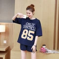 Letter Printed Tees + Elastic Waist Belly Shorts Maternity Clothing Sets