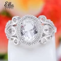 Ellastore Women's Fashion 18K White Gold Plated Oval Zircon Cutout Ring Jewelry