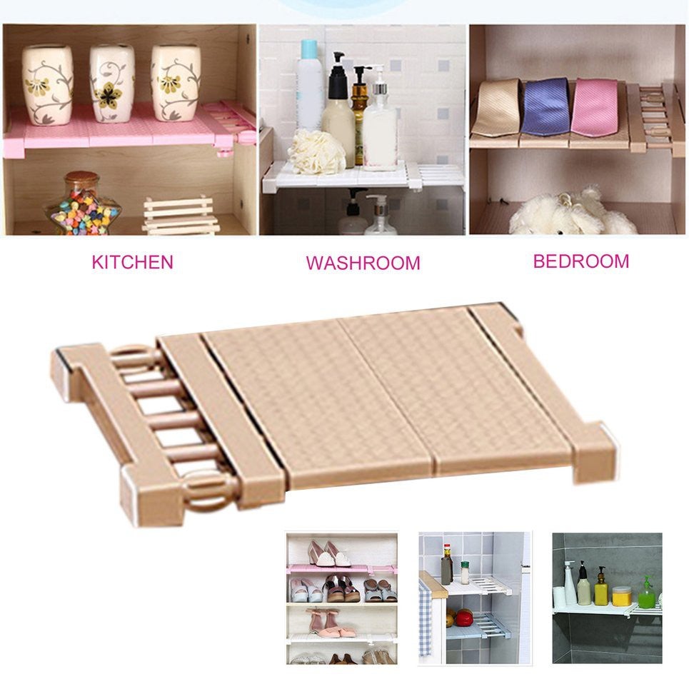 ??NL Nail-free Wardrobe Storage Rack Cabinet Kitchen Free Telescopic Spacer Frame