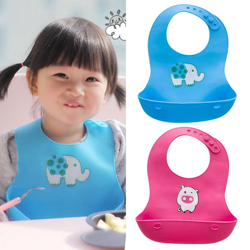 Waterproof Adjustable Baby Bib Easily Wipes Clean Silicone Feeding Bibs