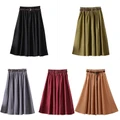 ?Ohlala ? Elegant Women High Waist Pleated Skirt Vintage Fashion A Line Ladies Skirts