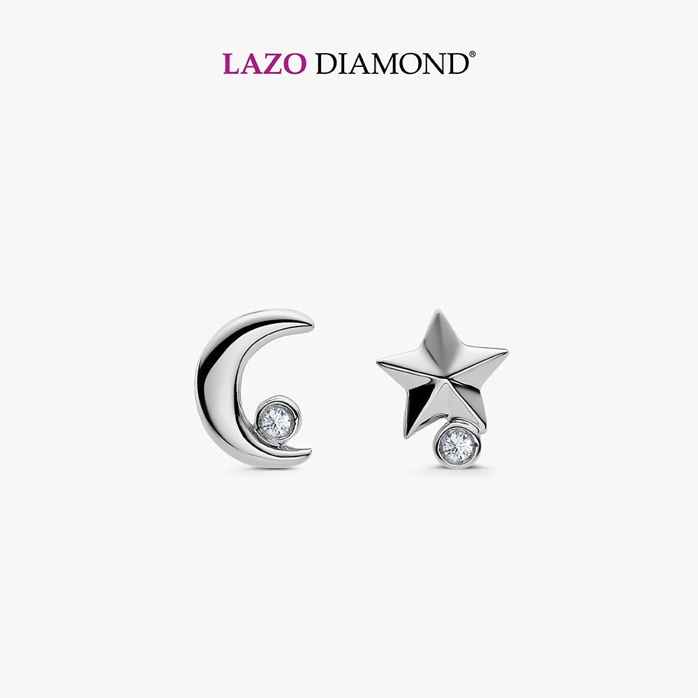 LAZO DIAMOND Star and Moon Diamond Stud Earrings in 375/9K White Gold