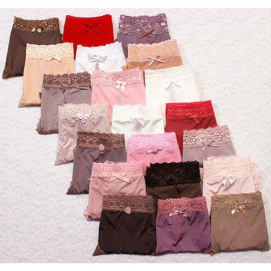 Free Shipping Over 55 Yuan Pink Seamless Silk Briefs with Lace Trim