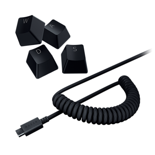 Razer PBT Keycap + Coiled Cable Upgrade Set - Colored Doubleshot PBT Keycaps with Matching Cable - Durable Doubleshot PBT - Braided Fiber Cable - USB-C to USB-A - Classic Black