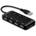 USB 3.0 Hub Splitter - 4 Port Ultra Slim Data Hub with Individual Power Switch and LED