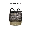 Houze Seagrass Woven Medium Basket With Handles Black (Stain*Resistant + Foldable) 1s