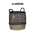 Houze Seagrass Woven Large Basket With Handles Black (Stain*Resistant + Foldable) 1s