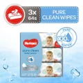 Huggies Pure Clean Baby Wipes 64s X 3packs