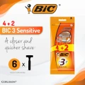 Bic Sensitive Disposable Triple Blade Shaver (With Lubricating Strip Enriched With Vitamin E And Aloe Vera) 6s