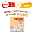 Huggies New Improved Ultra Soft Breathable Patented Air Cushion Technology Specially Designed With 500 3d Air Bubbles Gently Cocoons Baby's Skin And Helps In Stronger Absorption Up To 12 Hours Overnight Absorbency (Tape, Size S, 4-8kg) 70s