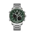 นาฬิกาข้อมือผู้ชาย สปอร์ตแฟชั่น รุ่น NF9182 B สีเงิน หน้าปัดเขียว สายสแตนเลสสตีล กันน้ำ ระบบอนาล็อก+ดิจิตอล