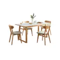 white - Linsy ชุดโต๊ะอาหารไม้โอ๊ก พร้อมเก้าอี้ไม้พนักพิง 4 ตัว รุ่น LS046S3+LS046R1 - Calacatta