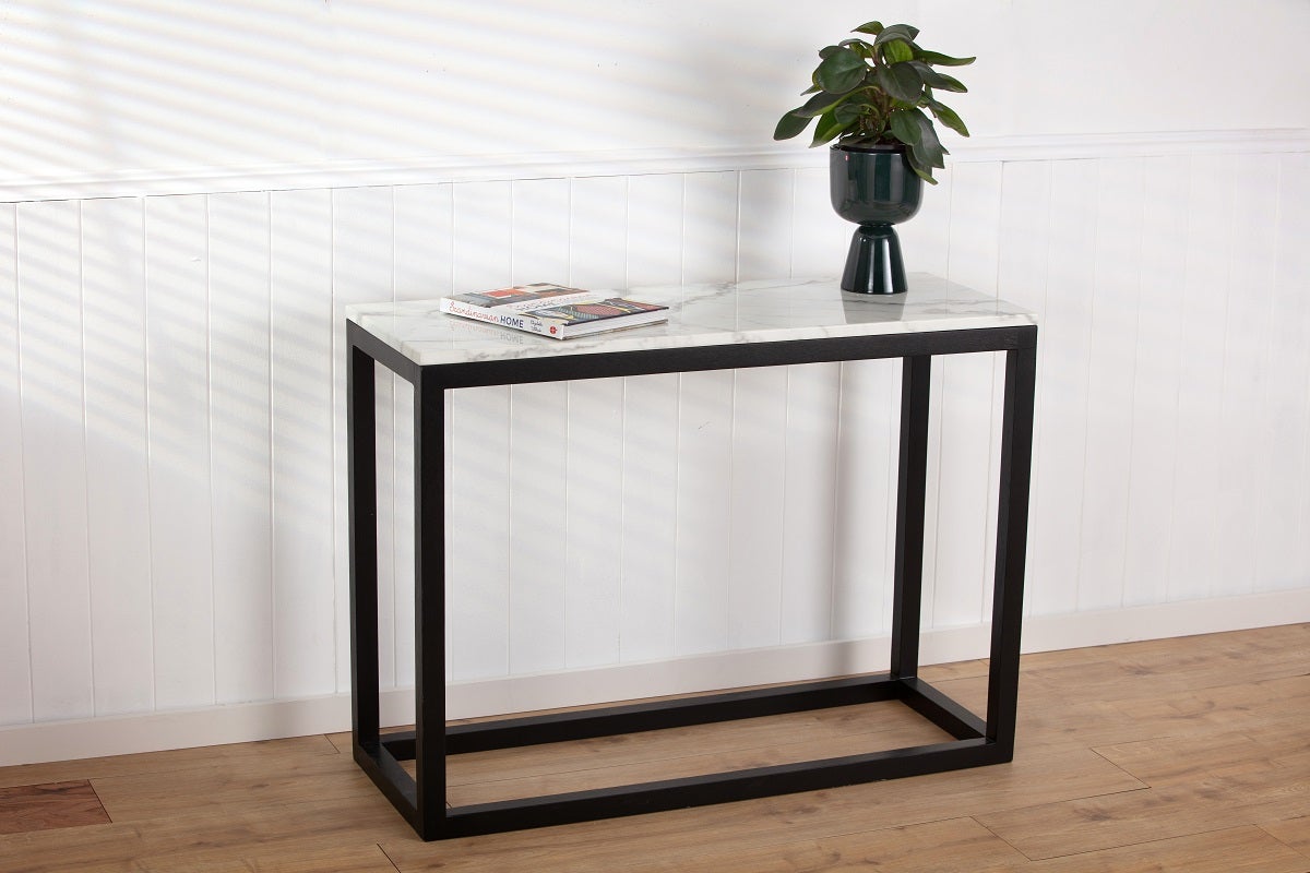 Alma Marble Entrance Hall Table - Black Timber Base