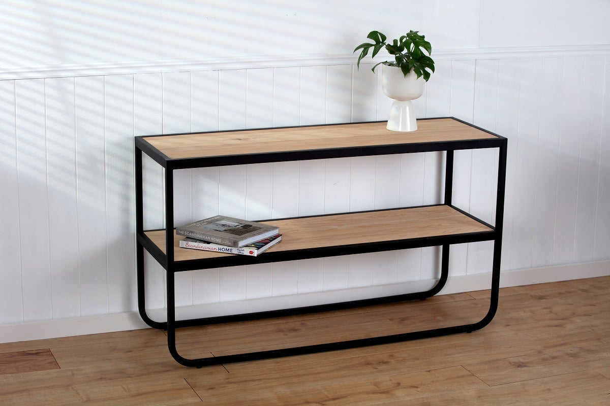 Christina Console Table - Ash Timber and Black Metal Frame