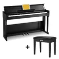 Donner DDP-90 Upright Digital Piano 88-Key Weighted Black and Flip Cover Design - Piano+Bench