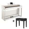 Donner DDP-100 White 88 Key Fully Weighted Upright Digital Piano 3 Pedal - White / Piano + Black Bench