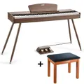 Donner DDP-80 88 Key Fully Weighted Compact Digital Piano Wooden Style + Pedal - Walnut / Piano+Brown Bench