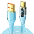 ESSAGER 100W 7A USB-A to Type-C Charging Cable, with Transparent Technology, LED Light, for Samsung, Oppo, Vivo - Blue
