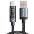 ESSAGER 100W 7A USB-A to Type-C Charging Cable, Digital Display, USB2.0 480Mbps, with Velcro, QC Protocol