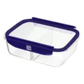 Mastrad Borosilicate Glass Rectangle 2-compartments Storage Box With Pp Lid, -20°C To +400°C, L, Blue, Stor'eat, Dark Blue