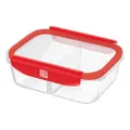 Mastrad Borosilicate Glass Rectangle 2-compartments Storage Box With Pp Lid, -20°C To +400°C, M, Red, Stor'eat, Red