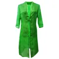 Cloth.Ier 100% Silk Organza High-neck Long Jacket, Jacquard Green, L