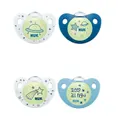 Nuk Night & Day Silicone Soother S1 (0-6mths), 2pc - Assorted Colours & Designs, White & Light Blue