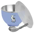 Zebra Kiddy Bowl With Cartoon Spoon Assorted Colours (Green Pink Blue And Yellow), Silver