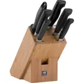 Zwilling Four Star Knife Block Set, 7 Pcs - Paring, Utility, Slicing, Bread, Chef's Knife, Sharpening Steel And Wooden Block