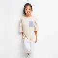 Twopluso Organic Cotton Top With Striped Pocket Light Beige - Girls, 2
