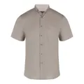 John Langford Linen Cotton Short Sleeve Shirt - Mandarin Collar, Red, 15