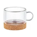 Aramoro Borosilicate Glass Double Wall Cup With Handle And Coaster 220ml 2pcs/set
