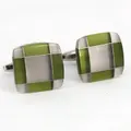 Marzthomson Fiber Glass Rectangle Cufflinks In Apple Green And Silver, Green