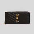 Ysl Saint Laurent Cassandre Matelasse Zip Around Wallet In Grain De Poudre Embossed Leather Black Rs-358094bow01