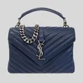Ysl Saint Laurent College Medium Chain Bag In Quilted Leather Blue Charron Rs-600279brm04