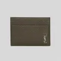 Ysl Saint Laurent Tiny Cassandre Card Case In Grained Leather Dark Khaki Rs-607603dti0e